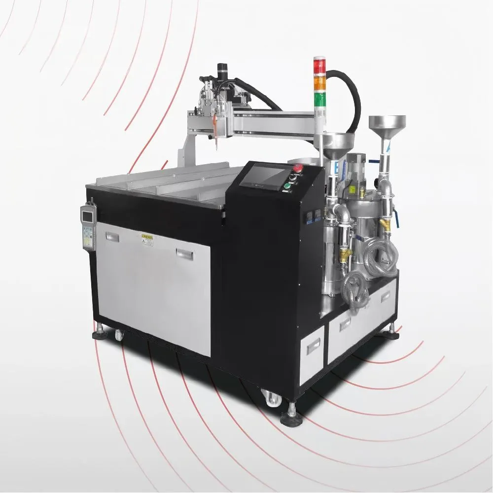Meter mix dispensing and potting machine for industrial adhesives